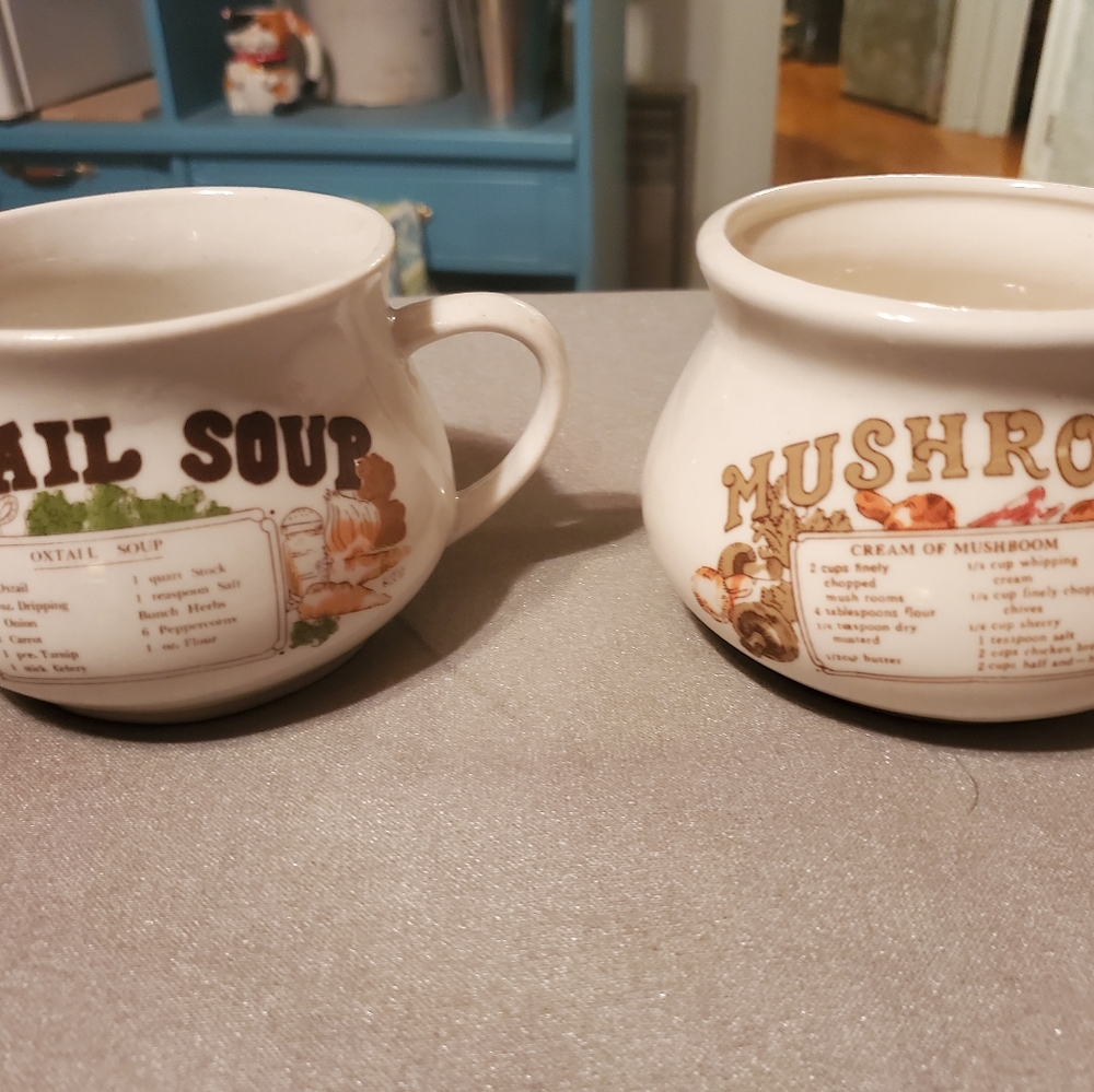 Vintage soup mugs with recipe on them. - Picture 2 of 8